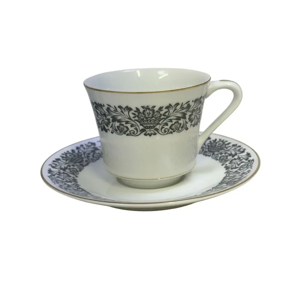 Four Crown China 'Monte Carlo' 383 Black/White/Gold 6-PC Place Setting-Excellent